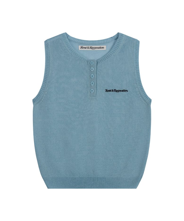 HALF BUTTON-UP KNIT VEST - SKY BLUE