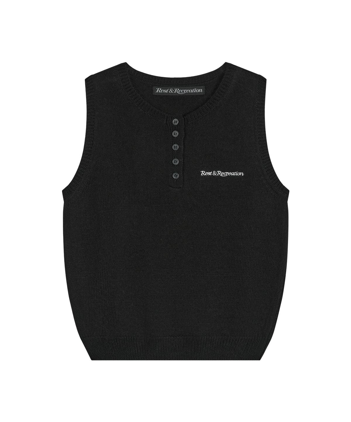 레스트앤레크레이션(REST&RECREATION) HALF BUTTON-UP KNIT VEST - BLACK