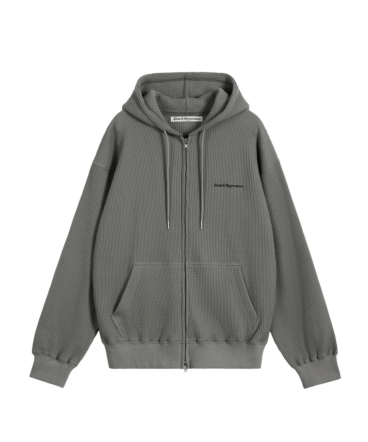 레스트앤레크레이션(REST&RECREATION) STITCH WAFFLE HOOD ZIP-UP - GREY