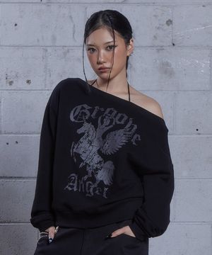 (DUC) GA one-shoulder sweatshirt Black