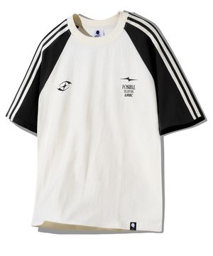 라인 나그랑 오버핏 트랙 반팔 티셔츠 GT-366_크림(블랙)