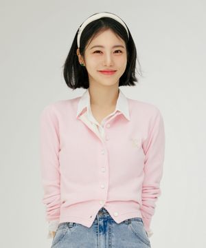 [신예은PICK] (W) 로렌 베이직 크루넥 파인 가디건 핑크