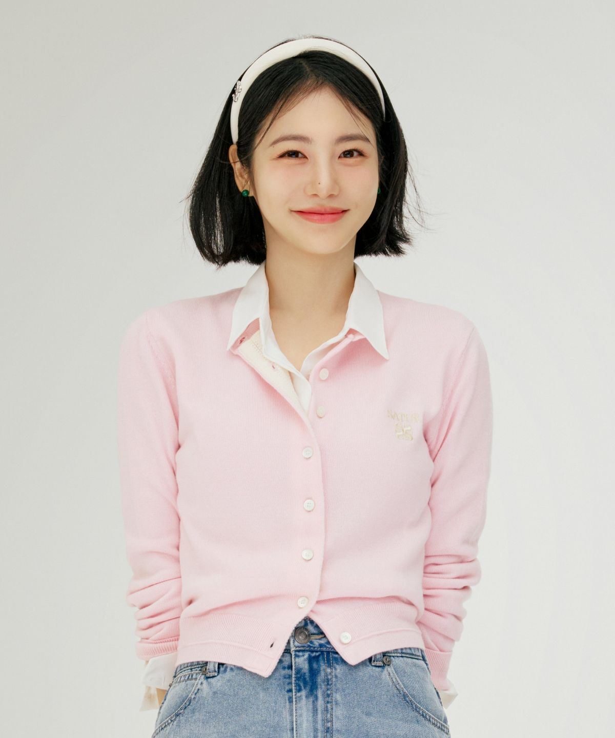 세터(SATUR) (W) 로렌 베이직 크루넥 파인 가디건 핑크