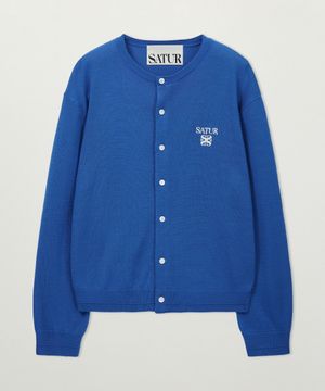 로렌 베이직 크루넥 파인 가디건 블루