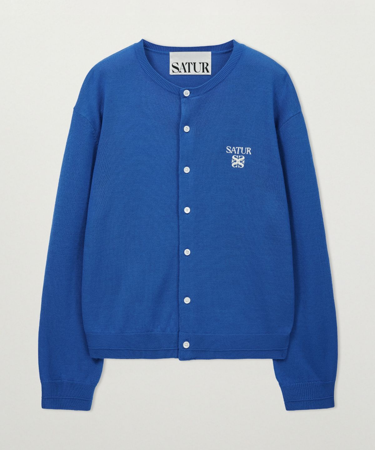 세터(SATUR) 로렌 베이직 크루넥 파인 가디건 블루