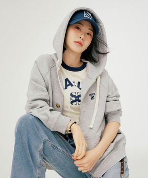 [신예은PICK] 로렌 스몰 로고 후드 집업 멜란지 그레이