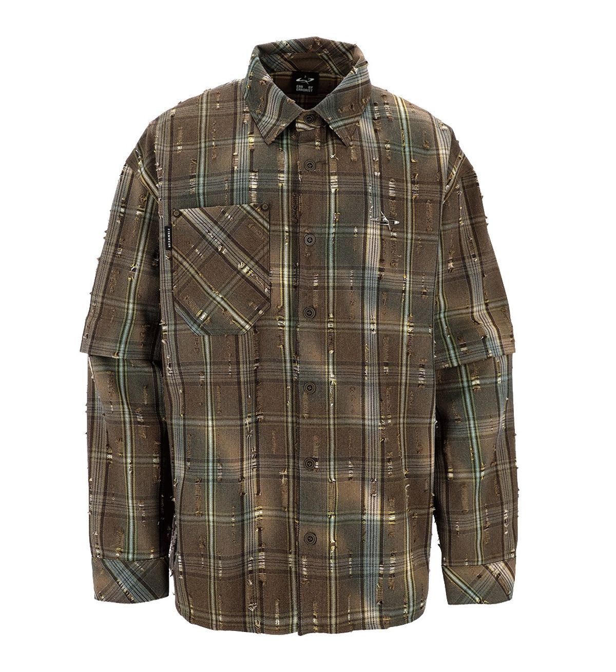 에르 바이 에러리스트(ERR BY ERRORIST) EMBLEM DETACHABLE CHECK SHIRTS [GLITCHED BROWN]