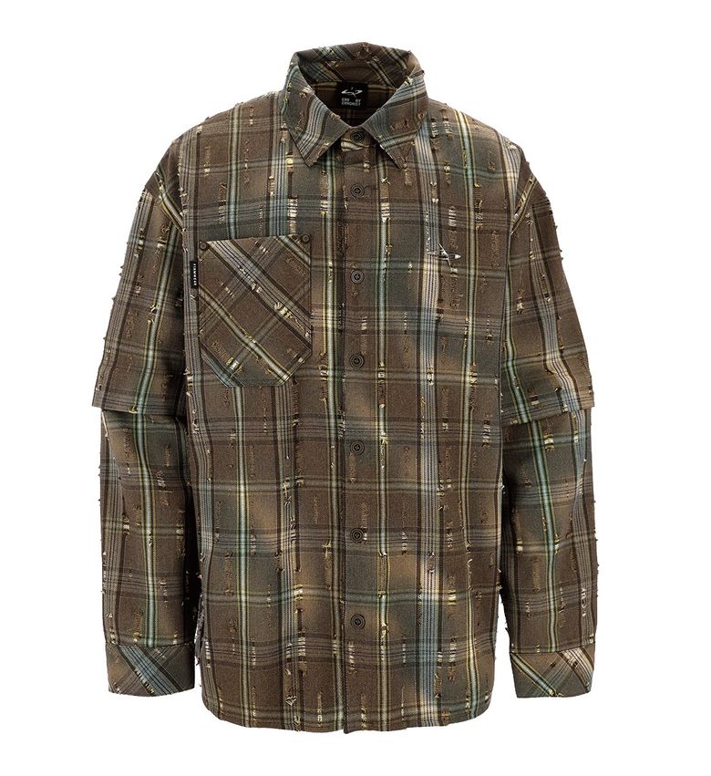 EMBLEM DETACHABLE CHECK SHIRTS [GLITCHED BROWN]