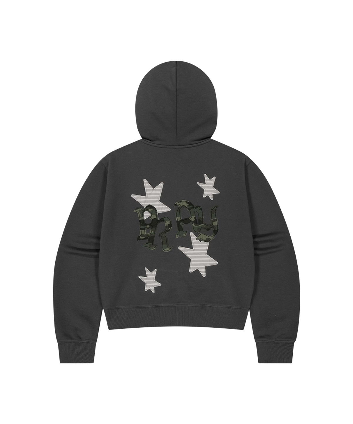 마하그리드(MAHAGRID) PRAY APPLIQUE CROP ZIP UP HOODIE CHARCOAL(MG2FFFM494A)