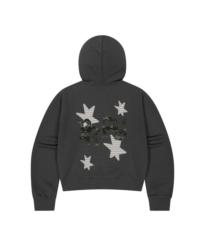 PRAY APPLIQUE CROP ZIP UP HOODIE CHARCOAL(MG2FFFM494A)