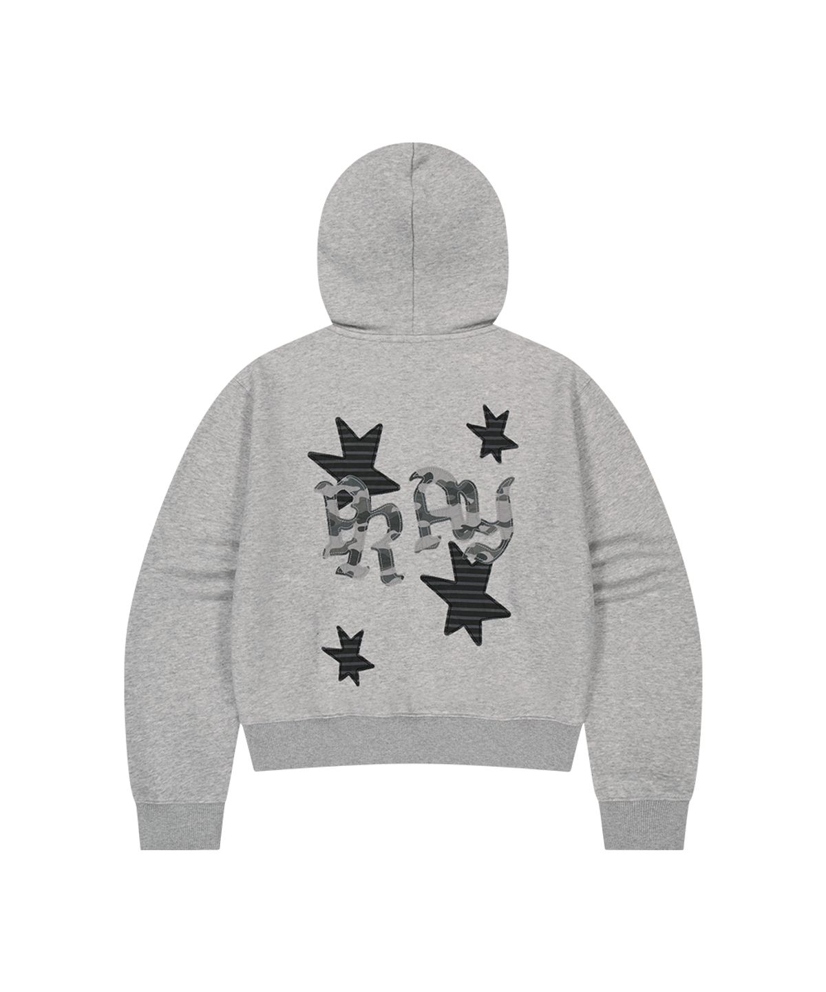 마하그리드(MAHAGRID) PRAY APPLIQUE CROP ZIP UP HOODIE GREY(MG2FFFM494A)