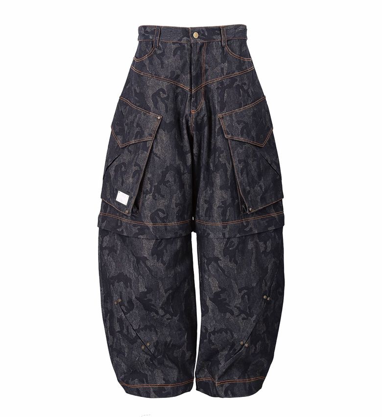 SCAR DETACHABLE CARGO DENIM PANTS [BLACK CAMO]