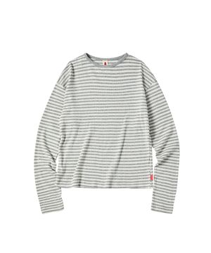 W STRIPE EYELET T-SHIRT [GRAY]
