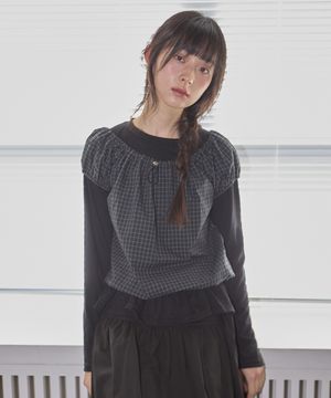 W CHECK BLOUSE SET [BLACK]