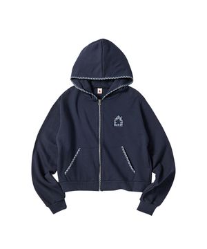W HOME CHECK HOOD ZIP-UP [NAVY]