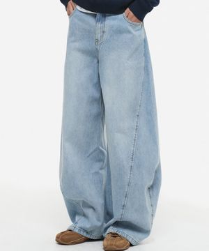 커브드 데님 팬츠 라이트 블루