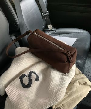 Suede Square Shoulder Bag - Dark Brown