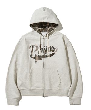 체크 스타테일 엘보우 패치 후드집업_오트밀