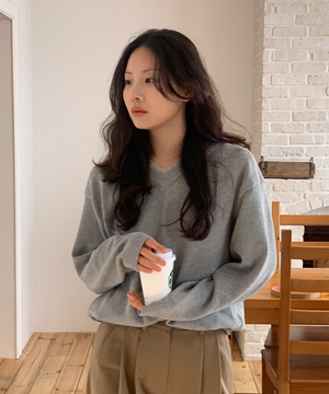 [루피타 PICK] 코튼 레이어드 브이넥 니트 풀오버 [LIGHT GREY] / GF1LKP506