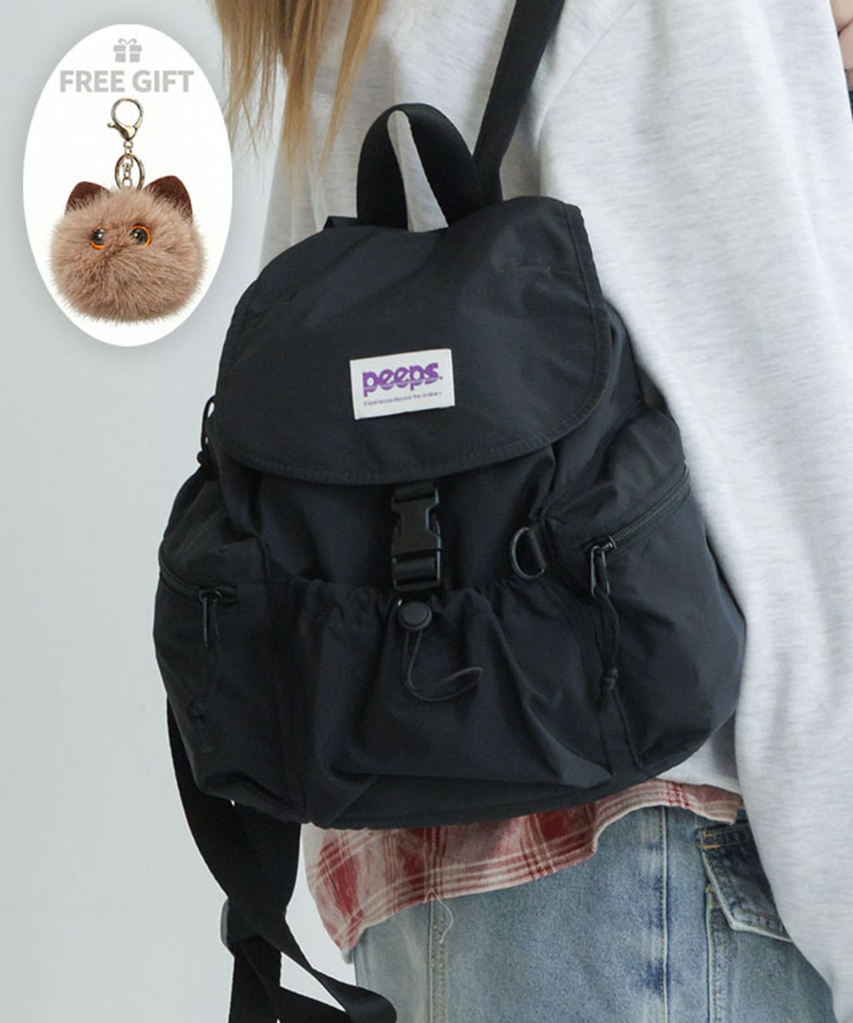 핍스(PEEPS) Compact Backpack(Black) 폼버디 키링 포함