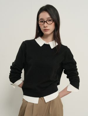 릴렉스드 카라 레이어드 풀오버 [BLACK] / GF1LKP502