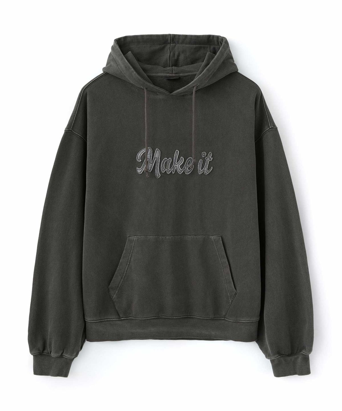 더블유엠씨(WMC) 피그먼트 슬로건 후드_CHARCOAL GREY