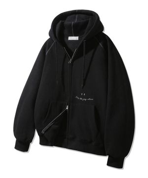 [기모] 스마일 피치 브러쉬 래글런 후드집업 BK7976_블랙
