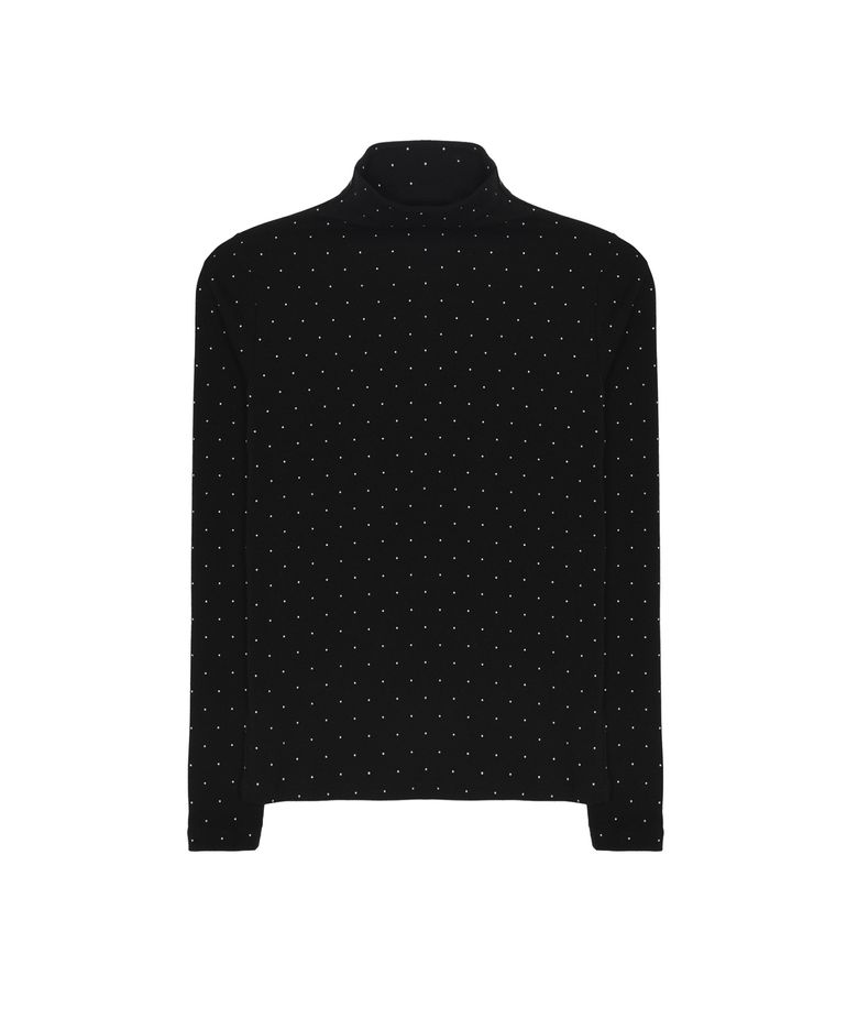 [ESSENTIAL] HIGH NECK SLIM TOP_DOT BLACK