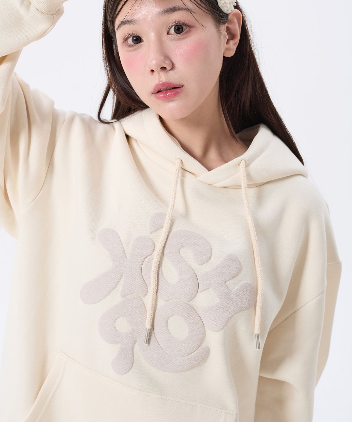 키쇼르(KISHOR) (기모) Puff Logo Hoodie Ivory
