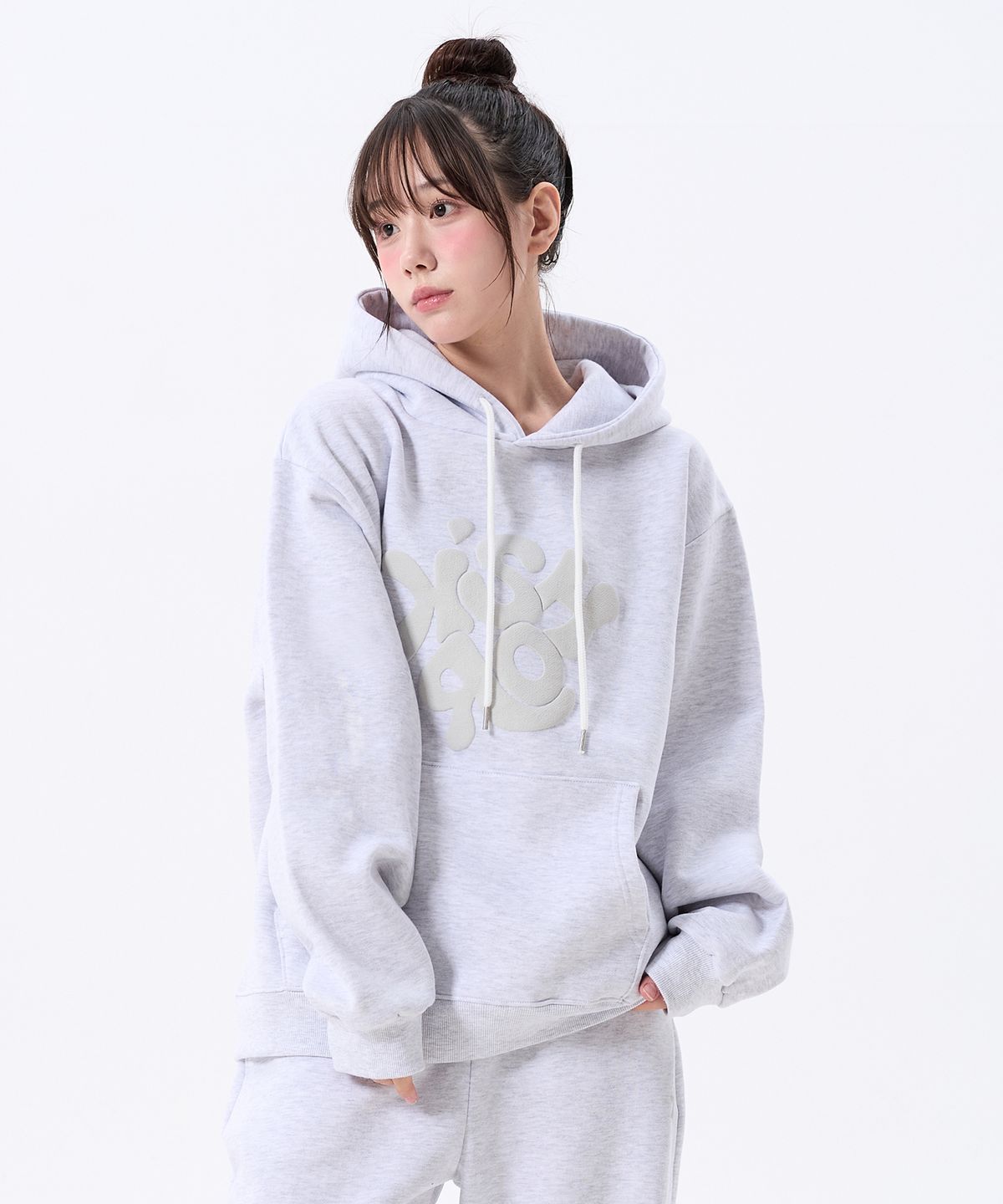 키쇼르(KISHOR) (기모) Puff Logo Hoodie Melangegrey
