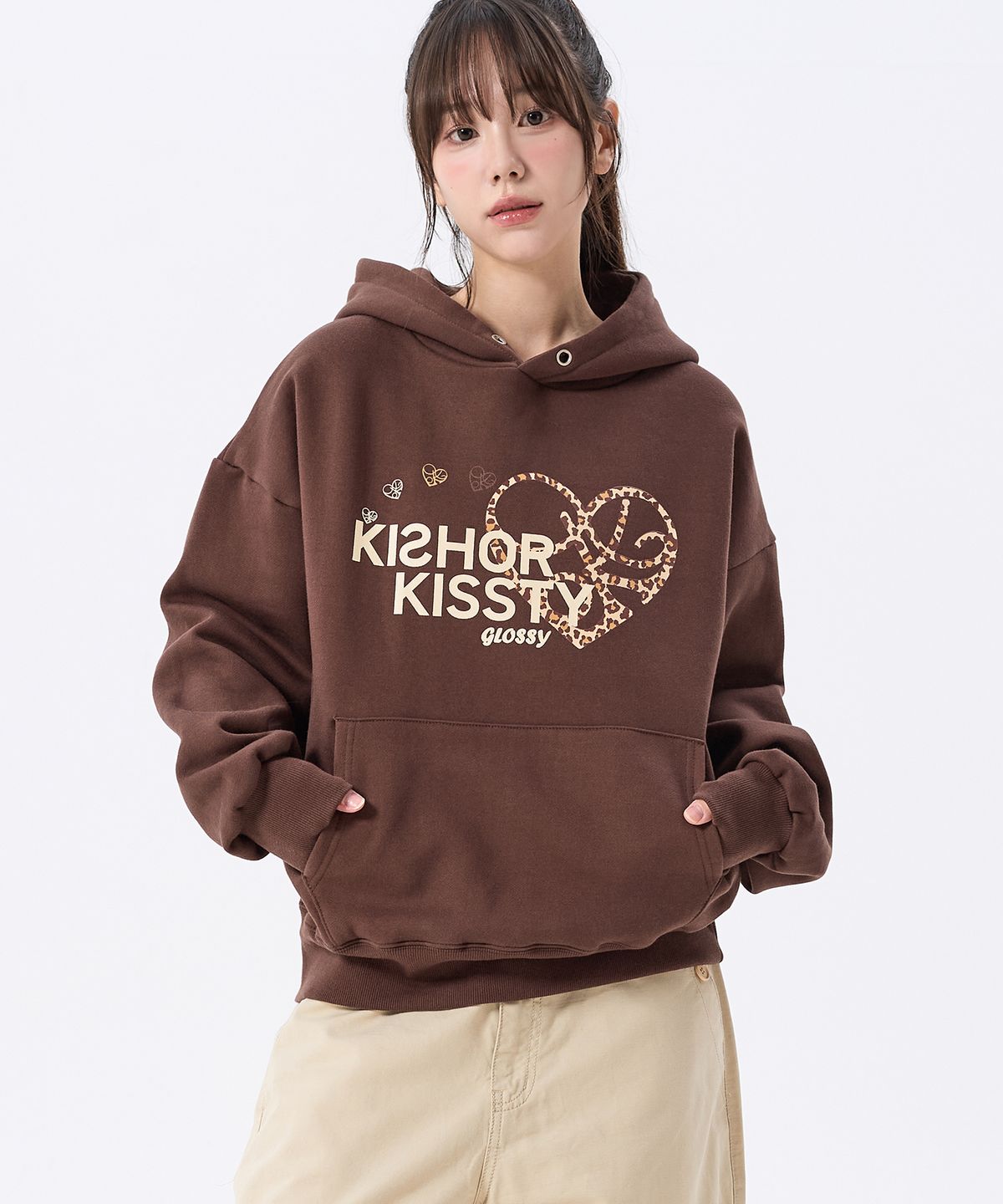 키쇼르(KISHOR) (기모) Kissty Leopard Hoodie Brown