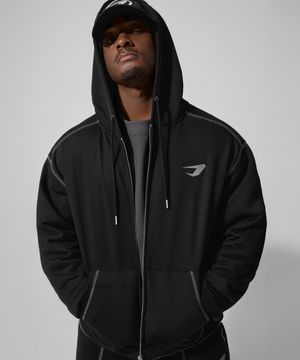 오버로크 스티치 스웨트 후드집업_블랙