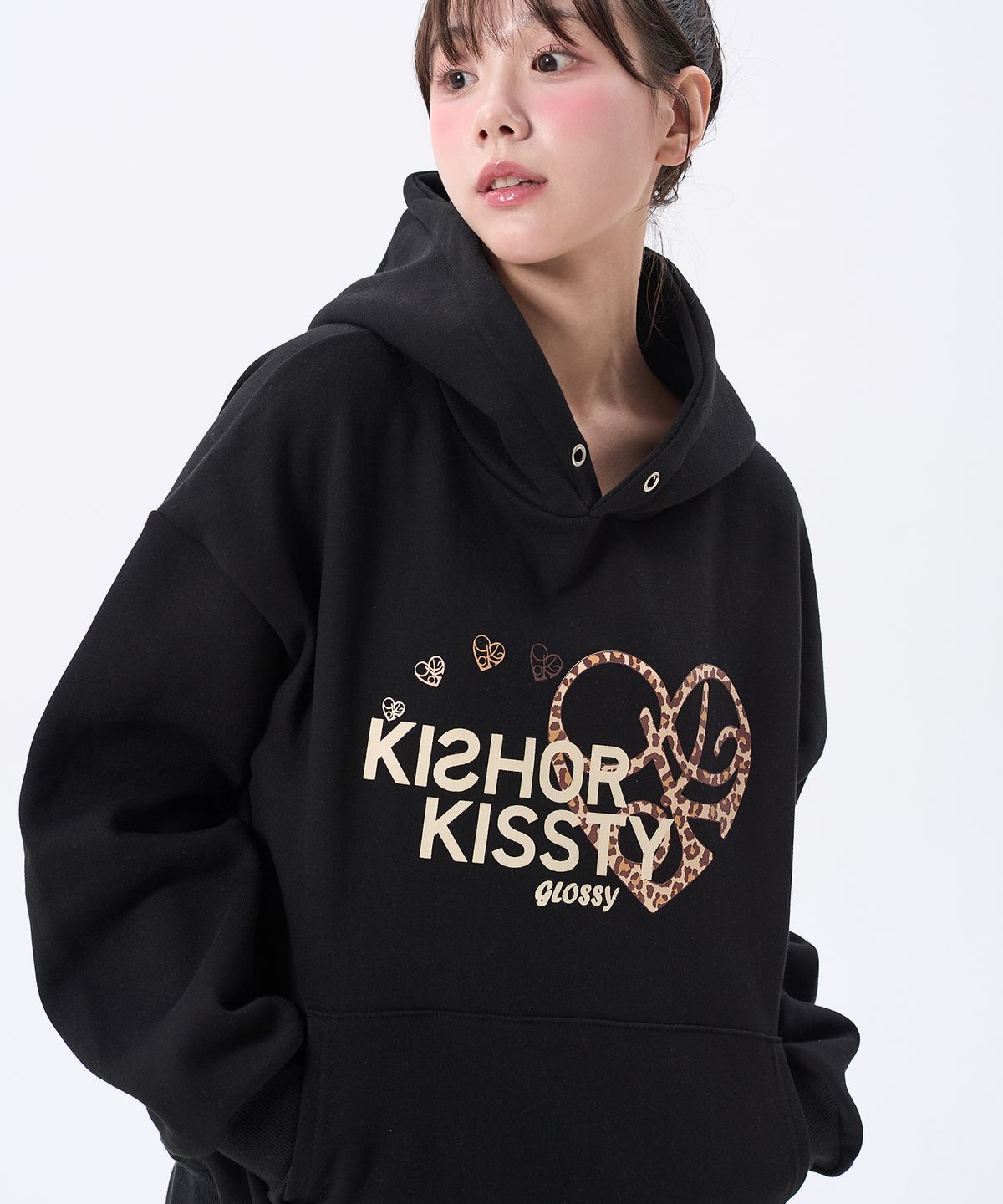 키쇼르(KISHOR) (기모) Kissty Leopard Hoodie Black