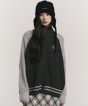 RAGLAN RIB HALF ZIP KNIT CARDIGAN_CHARCOAL