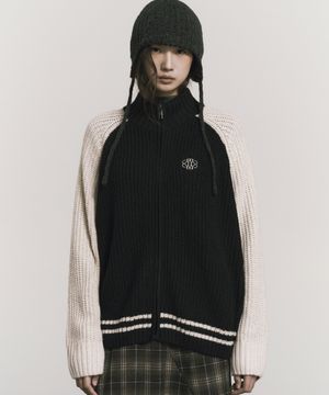 RAGLAN RIB HALF ZIP KNIT CARDIGAN_BLACK