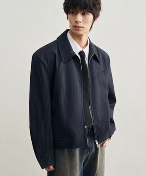 스트라이프 크롭 블루종 자켓 [다크 네이비]