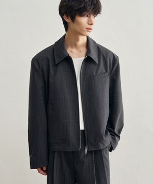 스트라이프 크롭 블루종 자켓 [차콜]