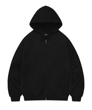 MINIMAL OVER FIT HOODIE ZIP-UP (BLACK)