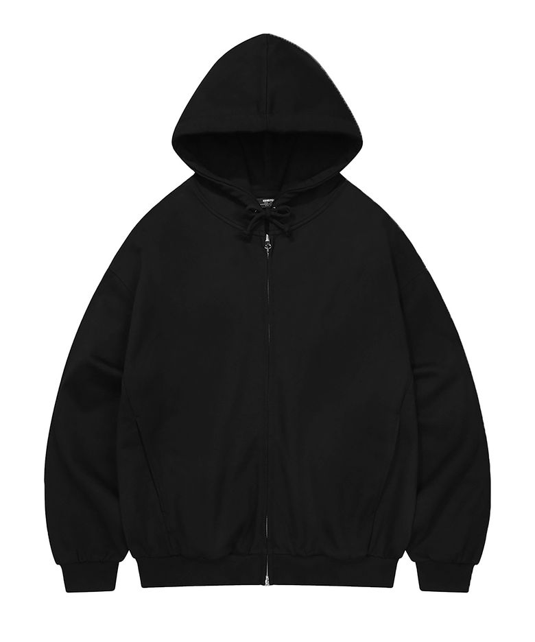 MINIMAL OVER FIT HOODIE ZIP-UP (BLACK)
