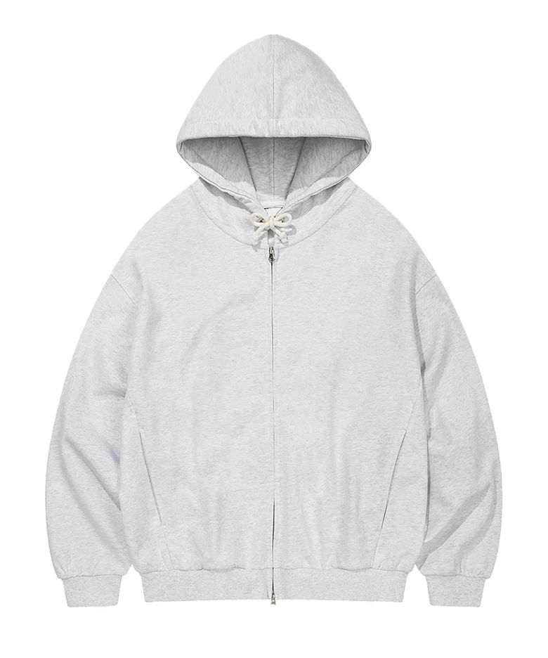 MINIMAL OVER FIT HOODIE ZIP-UP (WHITE MELANGE)