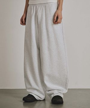CURVED PINTUCK SWEAT PANTS (WHITE MELANGE)