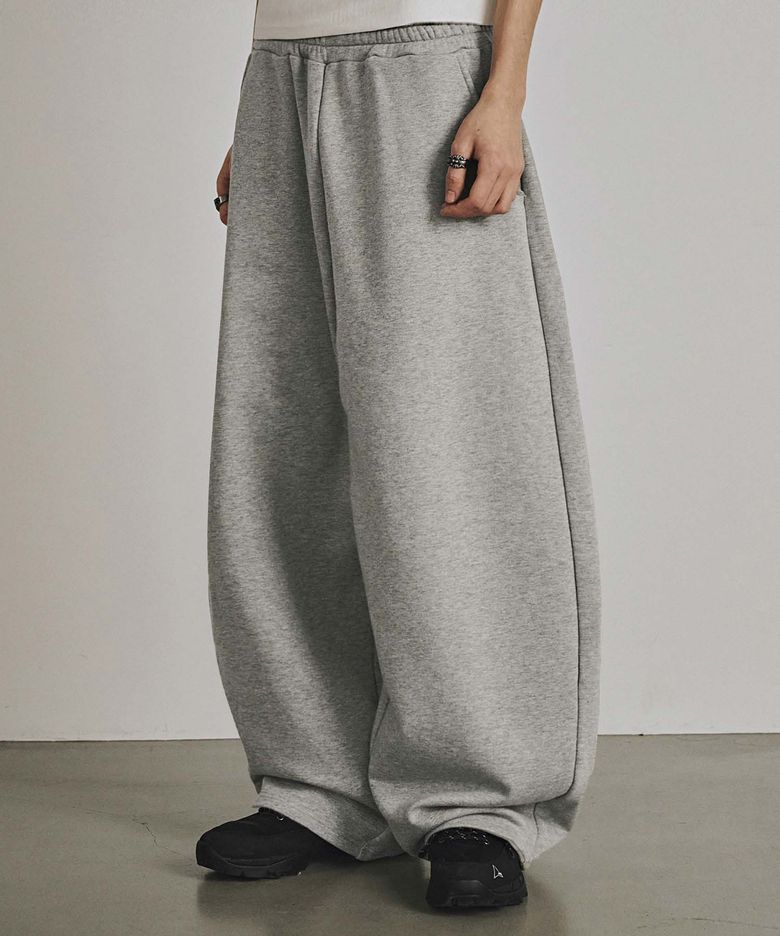 CURVED PINTUCK SWEAT PANTS (MELANGE GRAY)