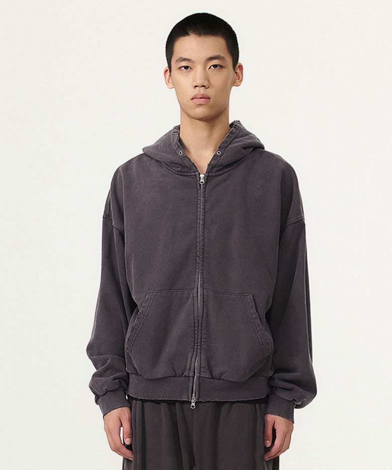 PIGMENT DAMAGE HOODIE ZIP-UP (DEEP PURPLE)