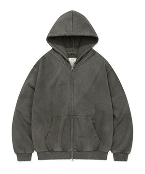 PIGMENT DAMAGE HOODIE ZIP-UP (OLIVE DRAB)
