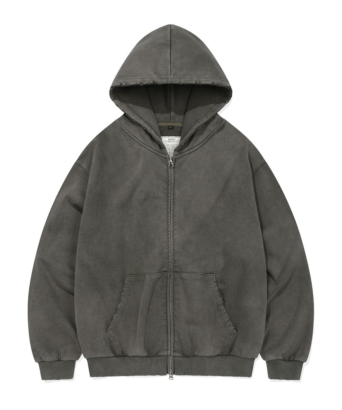 카네이테이(KANEITEI) PIGMENT DAMAGE HOODIE ZIP-UP (OLIVE DRAB)