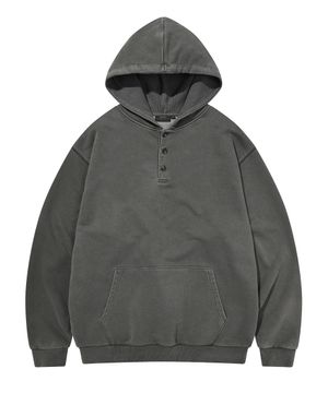 PIGMENT WASHED HENLEY NECK HOODIE (CHARCOAL)