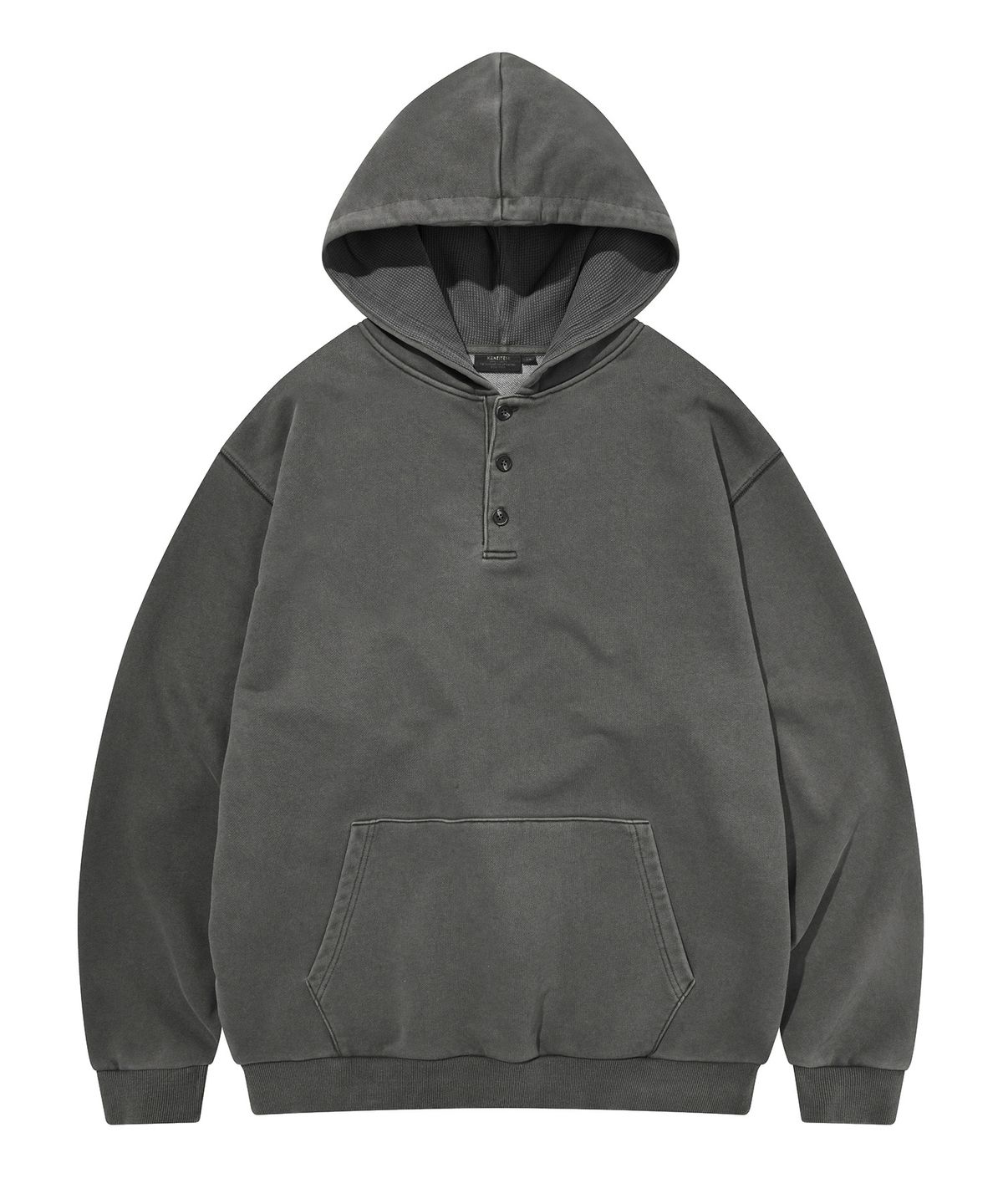카네이테이(KANEITEI) PIGMENT WASHED HENLEY NECK HOODIE (CHARCOAL)
