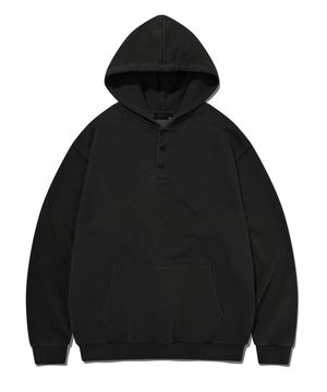 PIGMENT WASHED HENLEY NECK HOODIE (BLACK)