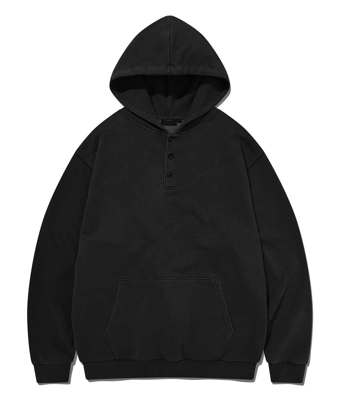 카네이테이(KANEITEI) PIGMENT WASHED HENLEY NECK HOODIE (BLACK)
