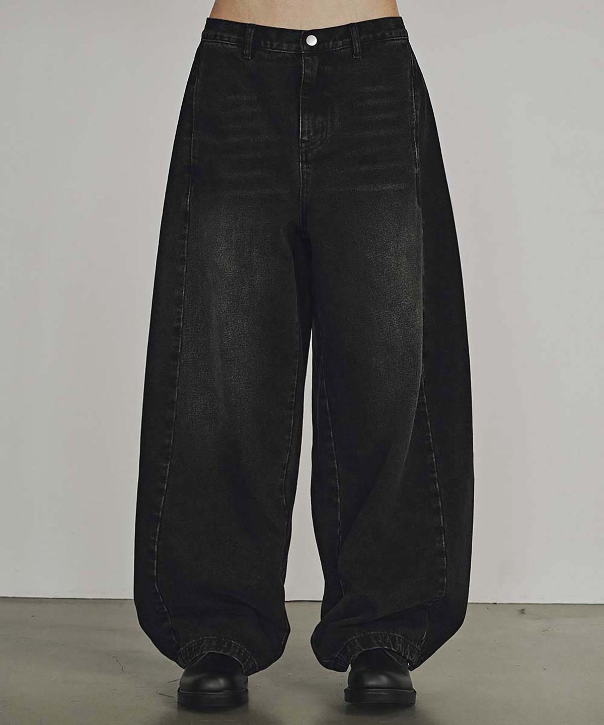 카네이테이(KANEITEI) WASHED STRING WIDE DENIM PANTS (BLACK)